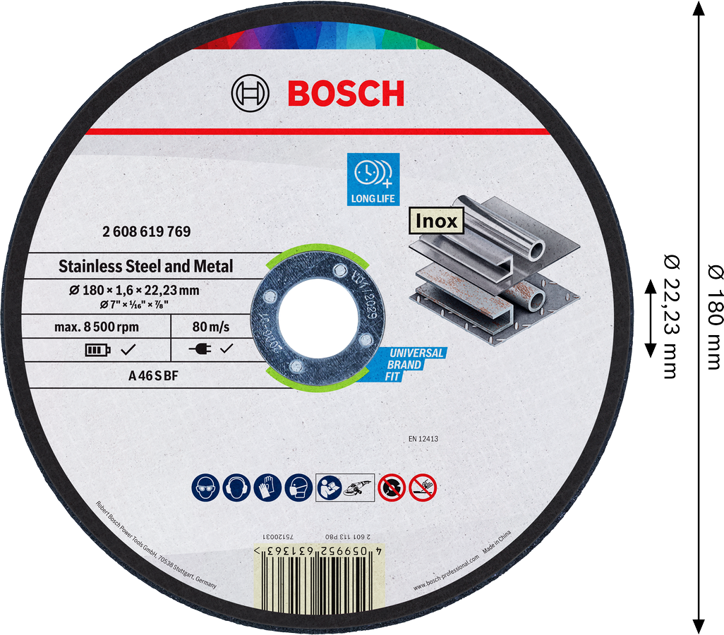 Bosch roostevaba terase ja metalli lõikeketas 180 mm.